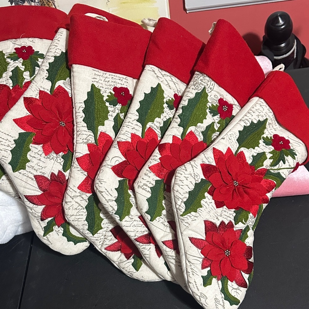Christmas poinsettia stockings set of 6